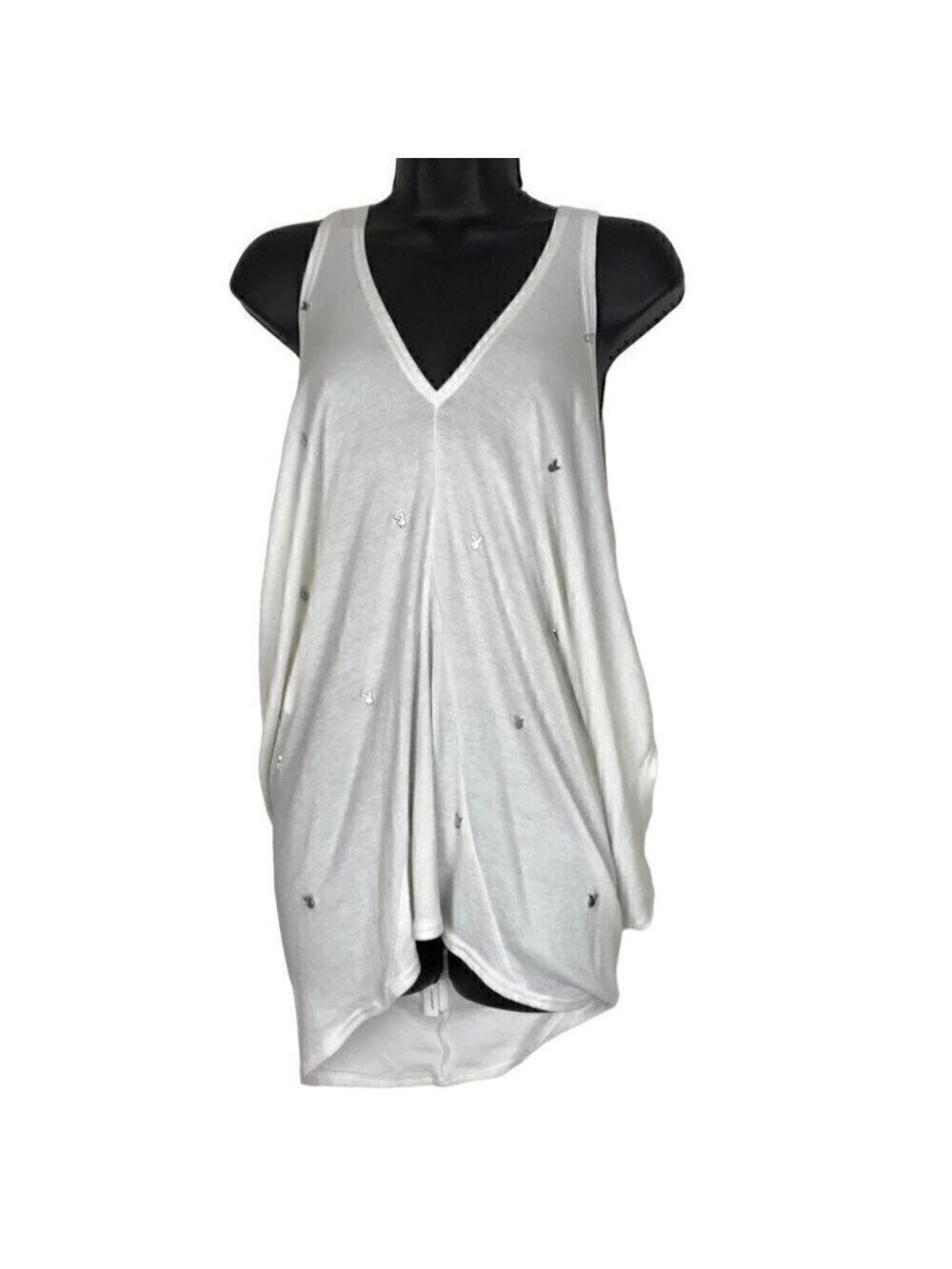 PLAYBOY White Tank Top With Playboy Studs All Over The Front Size XS
